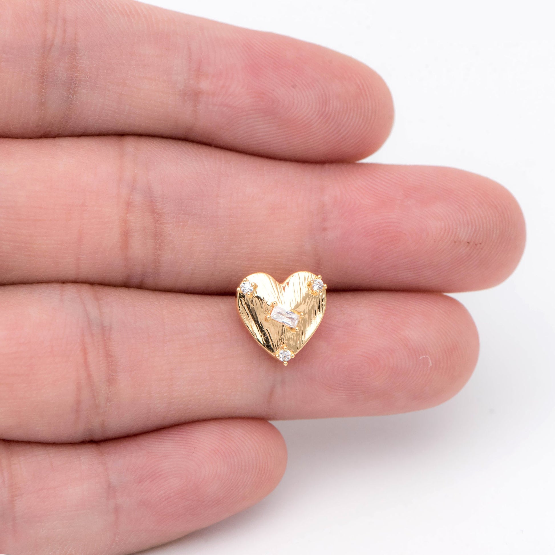 10pcs Gold Heart Earring with Loop, 18K Gold plated Brass, CZ pave Stud Earring Components (GB-1640)