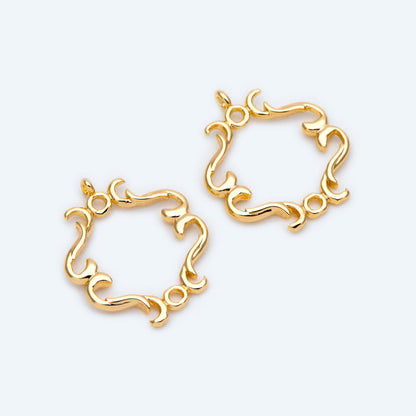 10pcs Gold Filigree Charm Connectors, Earring Charms, Necklace Pendants, Gold plated Brass (GB-1645)