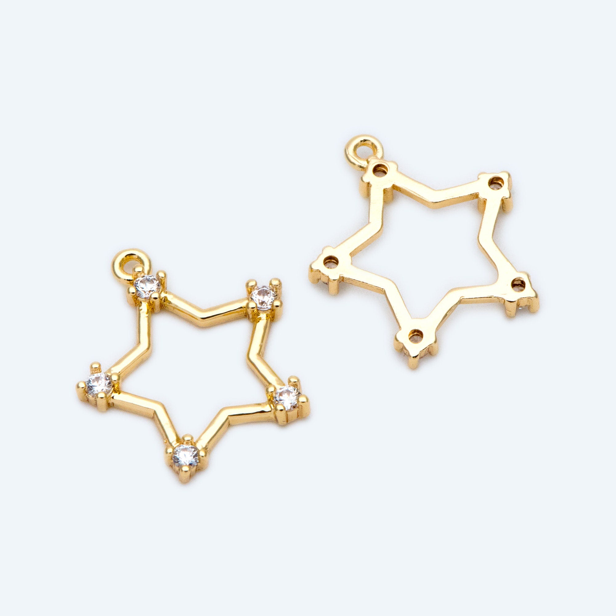 4pcs CZ Paved Gold Star Charm Pendant 16mm, Real Gold plated Brass, Jewelry supply(GB-2900-D)