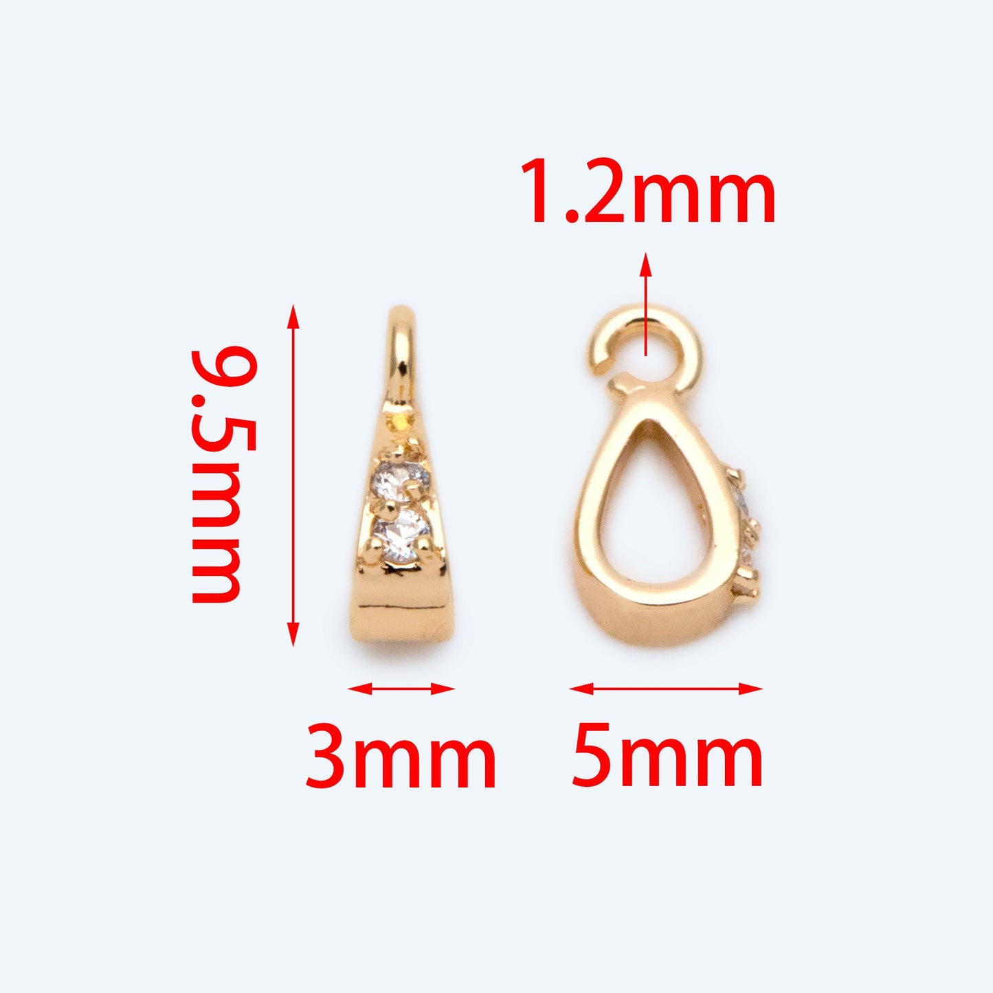 10pcs CZ Pave Gold/ Silver Open Loop Bail, Gold/ Rhodium Plated Bails, Small Bail, Jewelry Bail, Pendant Bails, Metal Bails (GB-1468-C)