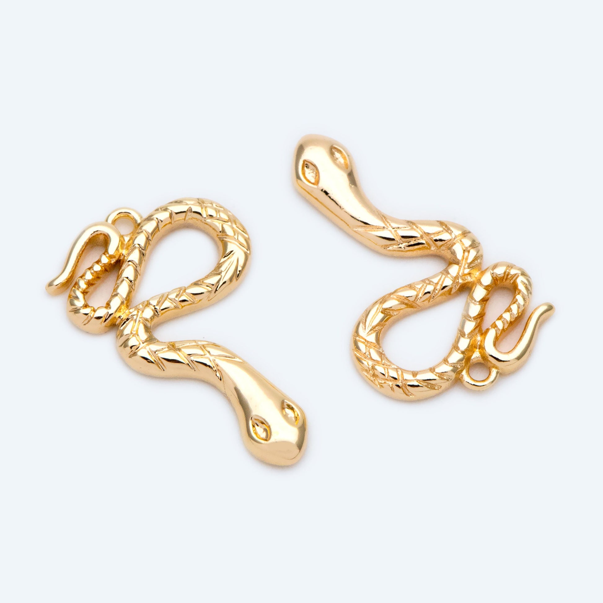 4pcs Gold Snake Charm 21x13mm, Snake Necklace, Snake Jewelry Snake Pendant, 18K Gold Plated Brass (GB-2756-E)