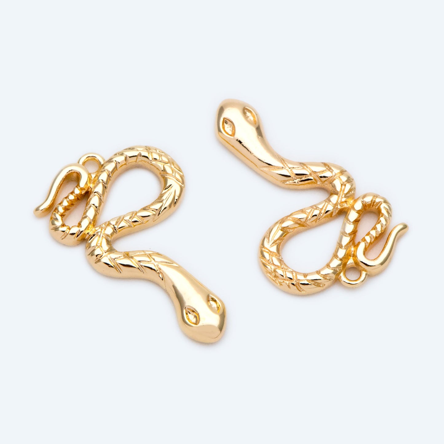 4pcs Gold Snake Charm 21x13mm, Snake Necklace, Snake Jewelry Snake Pendant, 18K Gold Plated Brass (GB-2756-E)