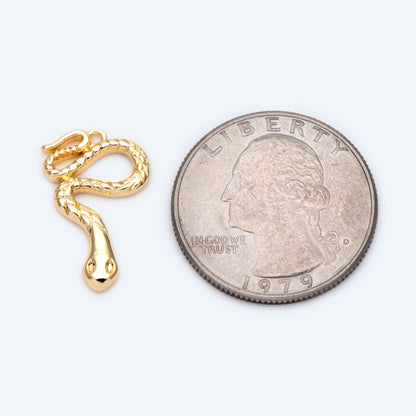 4pcs Gold Snake Charm 21x13mm, Snake Necklace, Snake Jewelry Snake Pendant, 18K Gold Plated Brass (GB-2756-E)