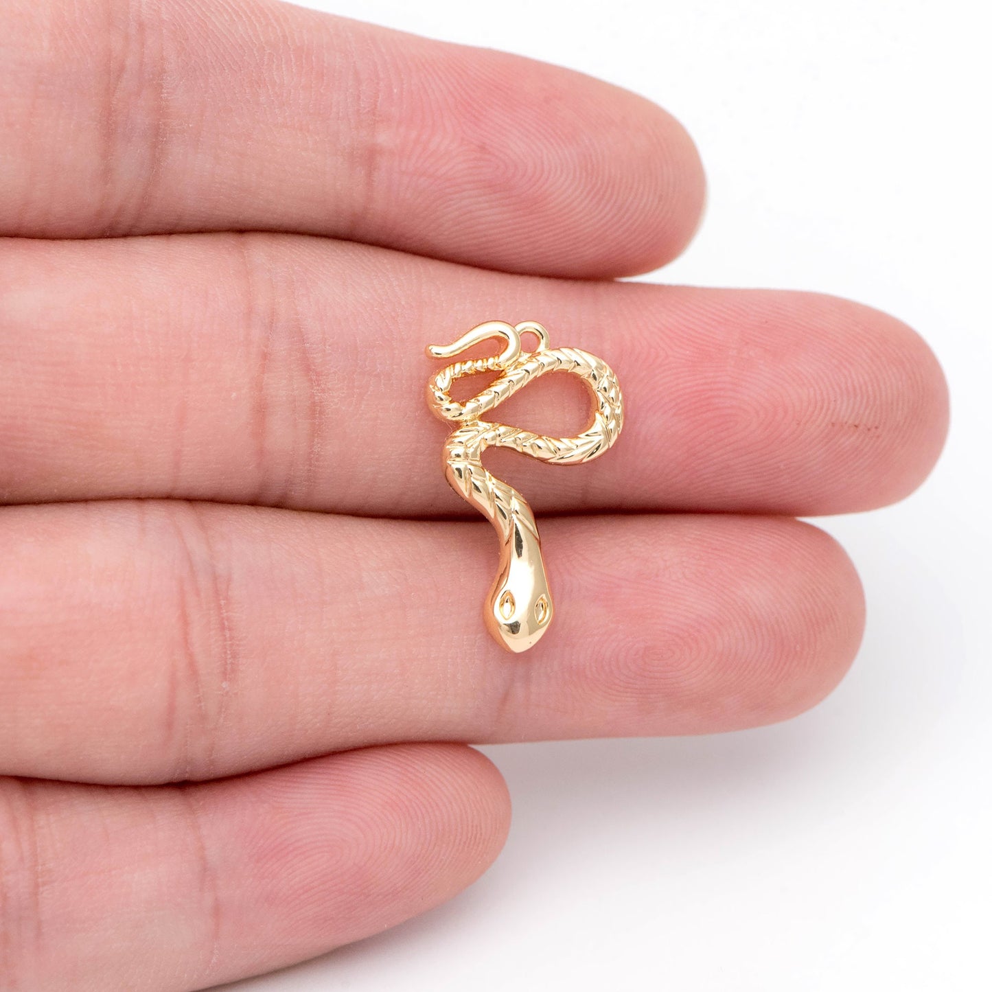 4pcs Gold Snake Charm 21x13mm, Snake Necklace, Snake Jewelry Snake Pendant, 18K Gold Plated Brass (GB-2756-E)