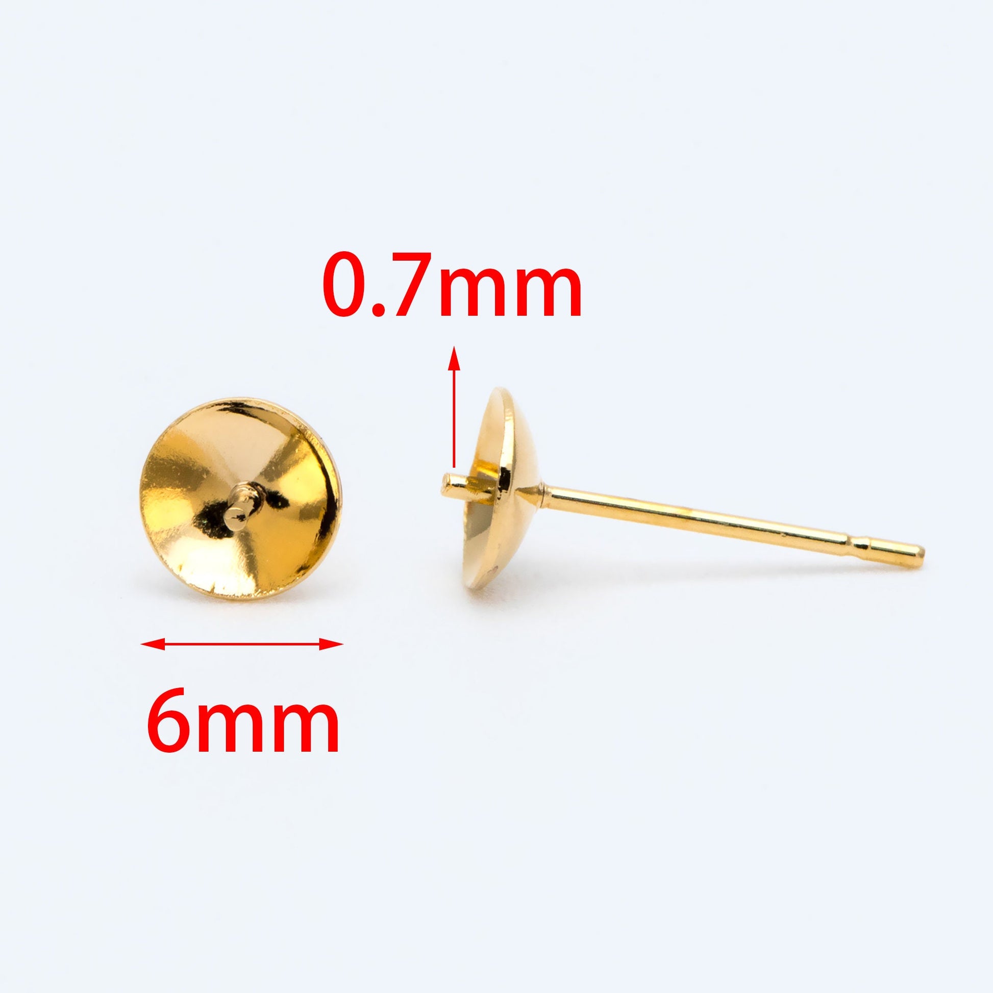20pcs Gold plated Brass Ear Stud Posts with 4/6mm Cup Peg (GB-1674)