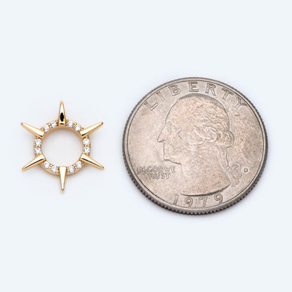 4pcs Gold CZ Spike Circle Charm 16x14mm, Real Gold plated Brass, Jewelry Supply (GB-1311-D)