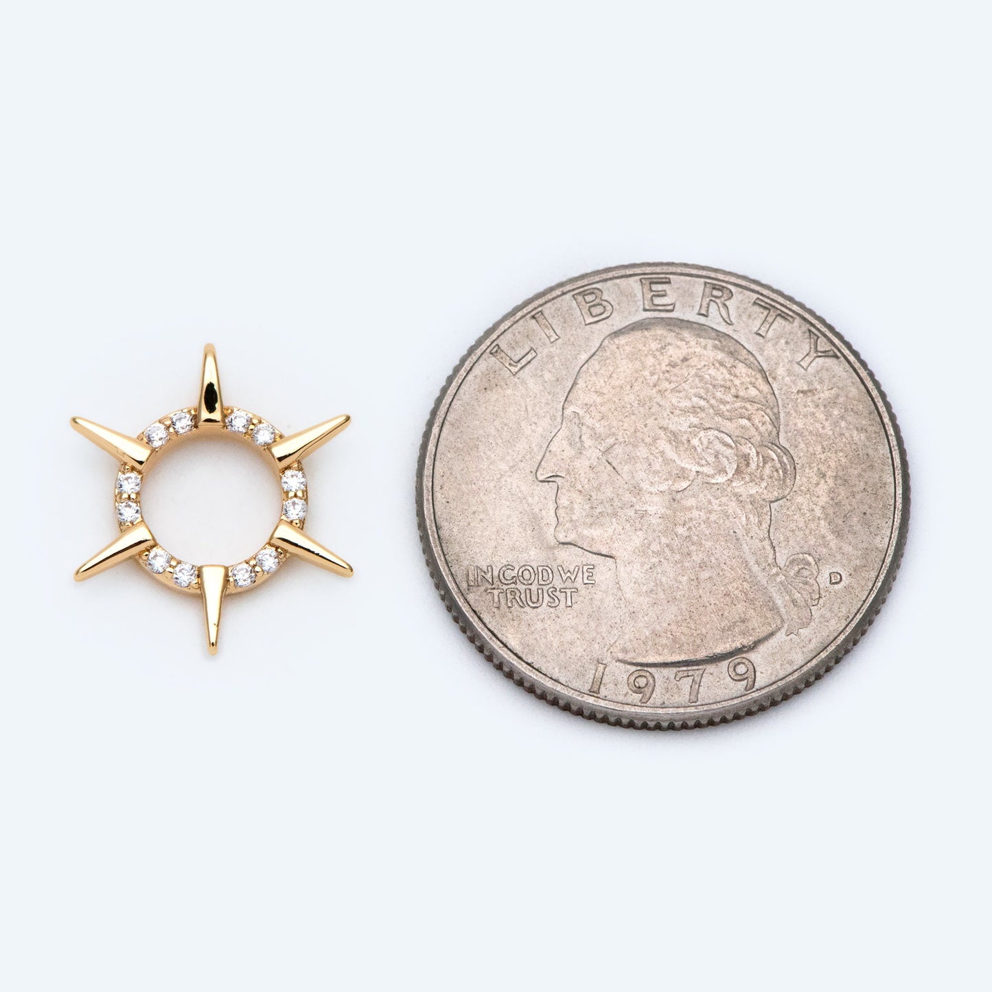 4pcs Gold CZ Spike Circle Charm 16x14mm, Real Gold plated Brass, Jewelry Supply (GB-1311-D)