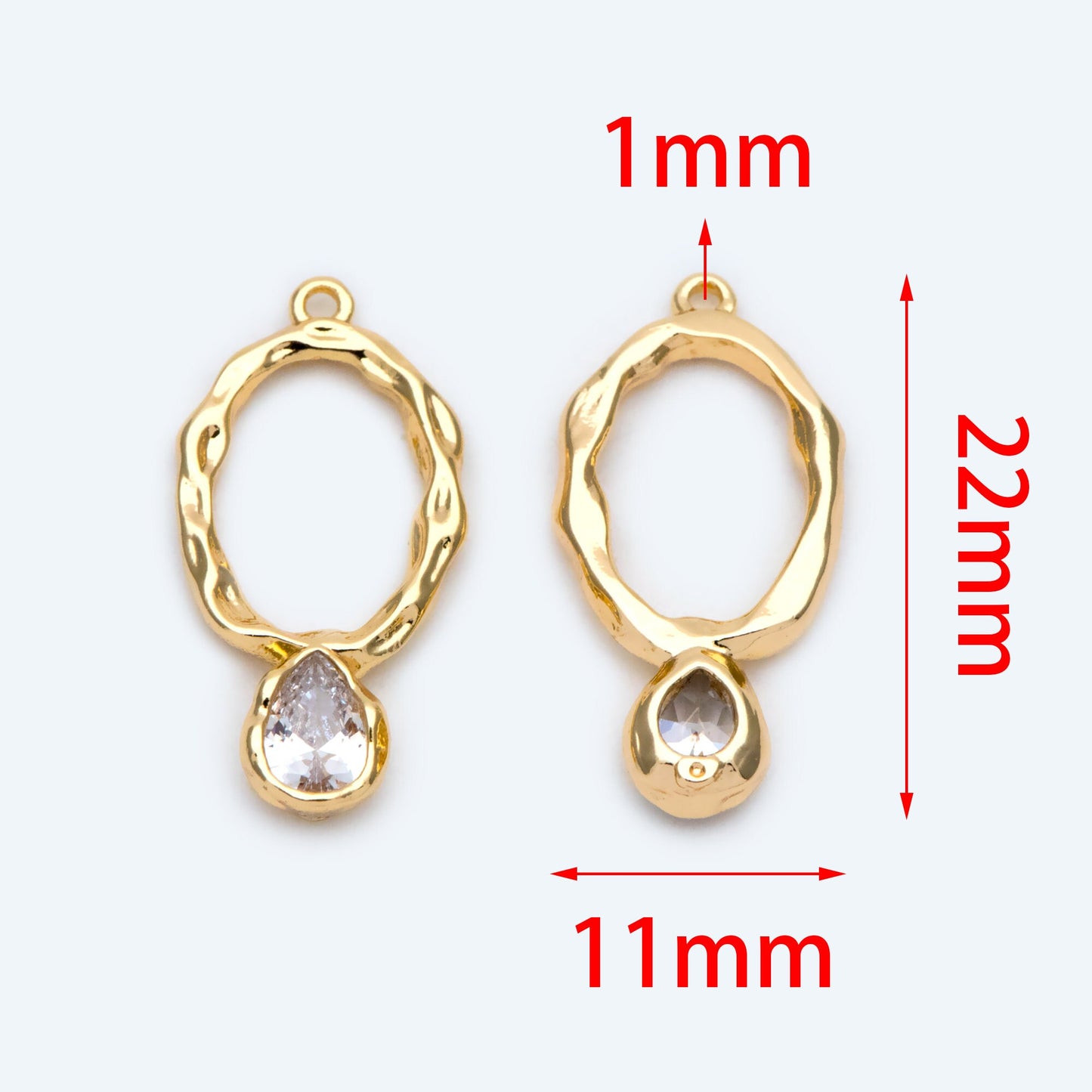 10pcs CZ pave Gold/ Silver Tone Oval Charm 22x11mm, Rhinestone Teardrop Charm (GB-1696)