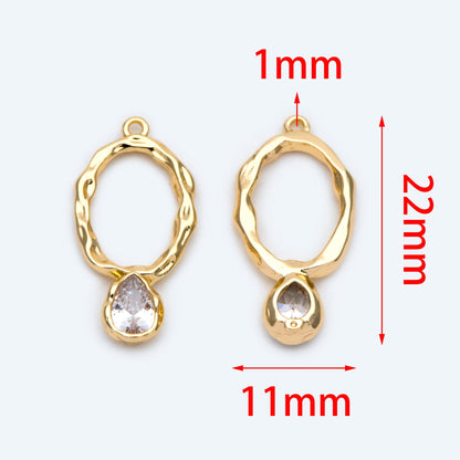 4pcs CZ pave Gold/ Silver Tone Oval Charm 22x11mm, Rhinestone Teardrop Charm (GB-913-D)