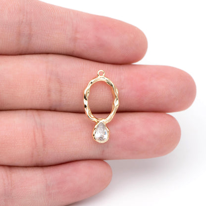 10pcs CZ pave Gold/ Silver Tone Oval Charm 22x11mm, Rhinestone Teardrop Charm (GB-1696)