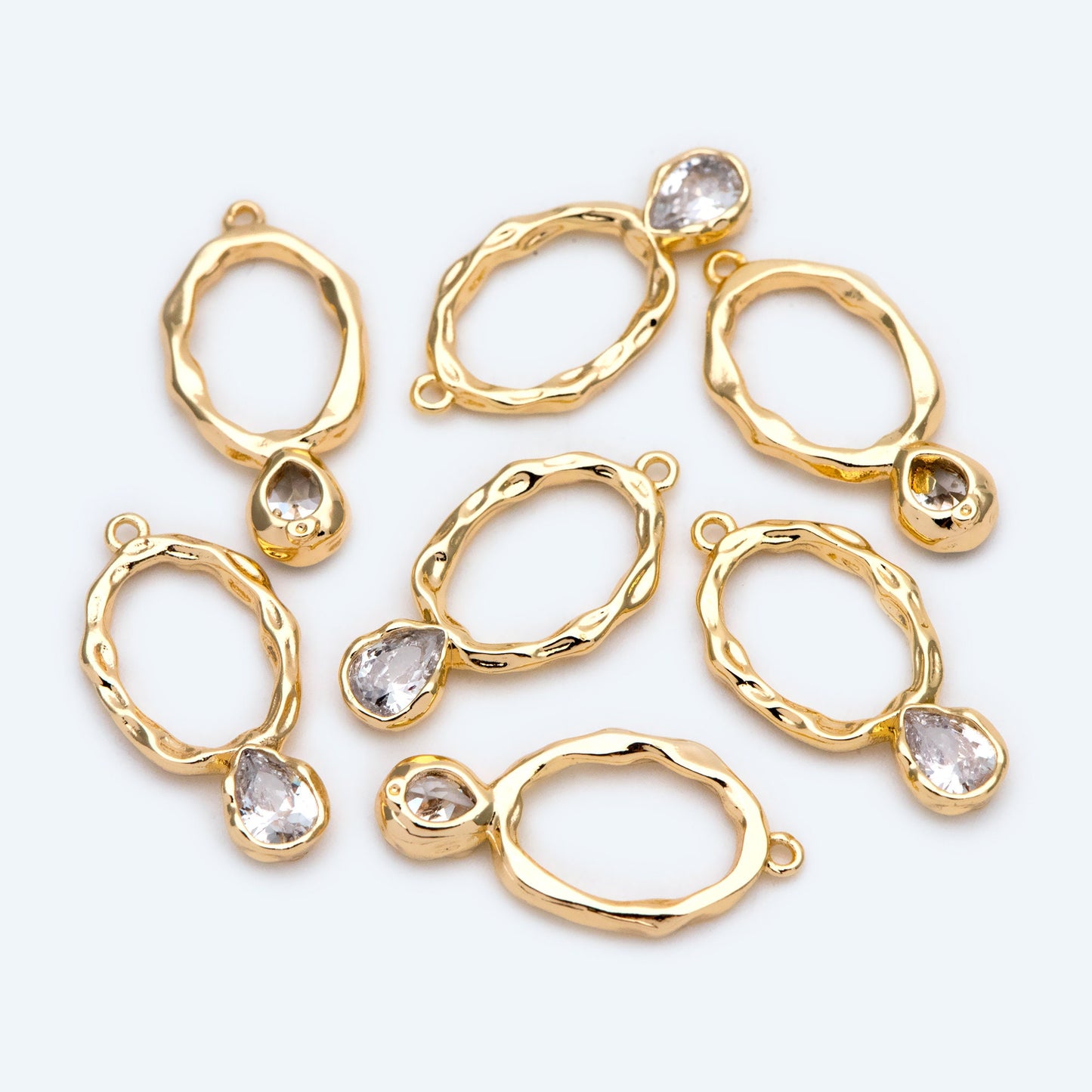 10pcs CZ pave Gold/ Silver Tone Oval Charm 22x11mm, Rhinestone Teardrop Charm (GB-1696)