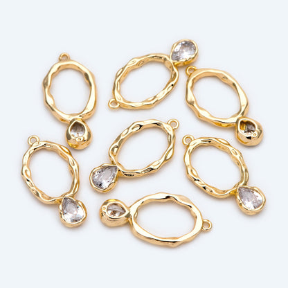 10pcs CZ pave Gold/ Silver Tone Oval Charm 22x11mm, Rhinestone Teardrop Charm (GB-1696)