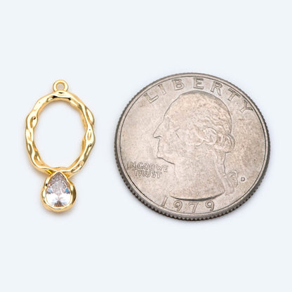 10pcs CZ pave Gold/ Silver Tone Oval Charm 22x11mm, Rhinestone Teardrop Charm (GB-1696)