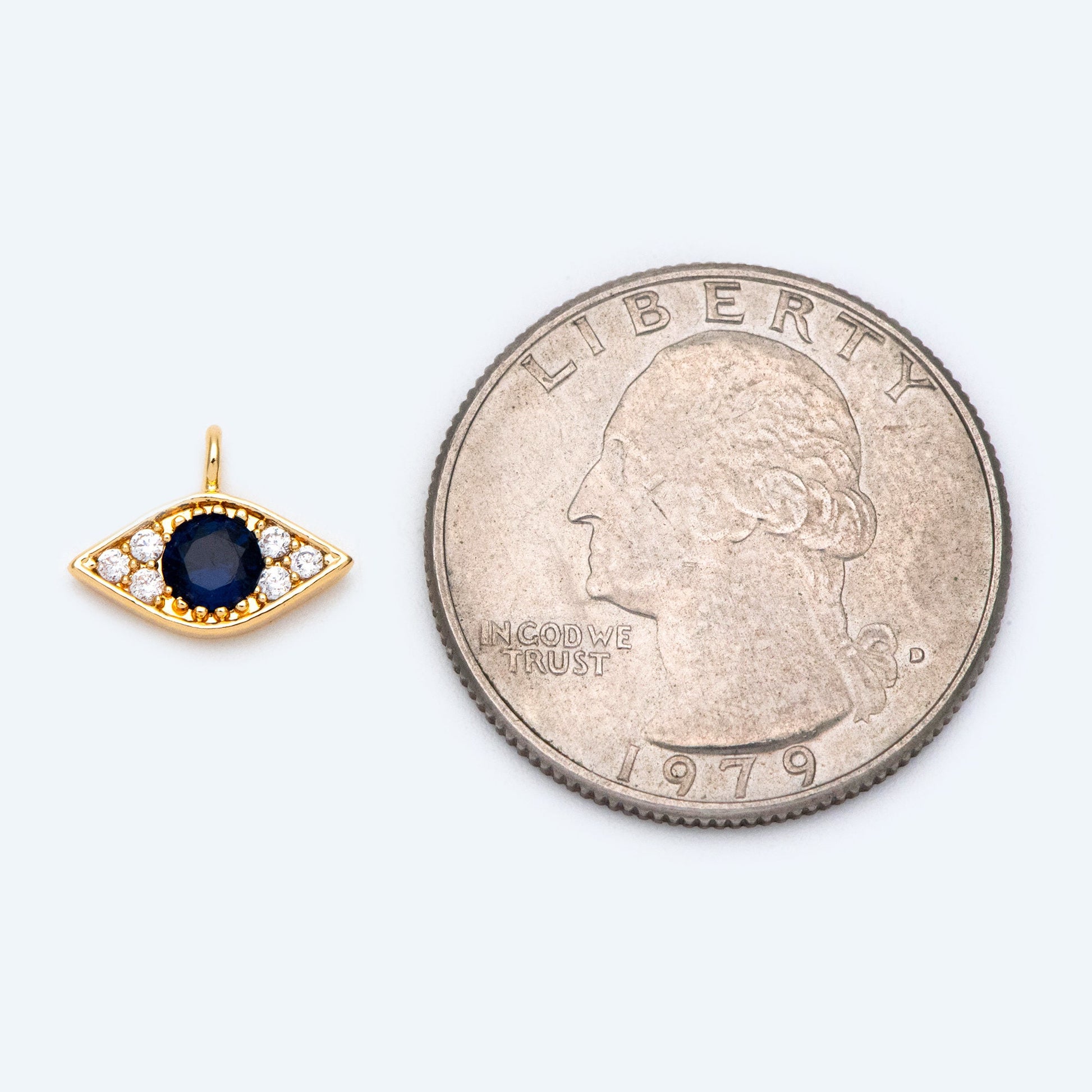 4pcs CZ Pave Blue Evil Eye Charm 12x9mm, Real Gold plated Brass Eye Charm (GB-1819-L)