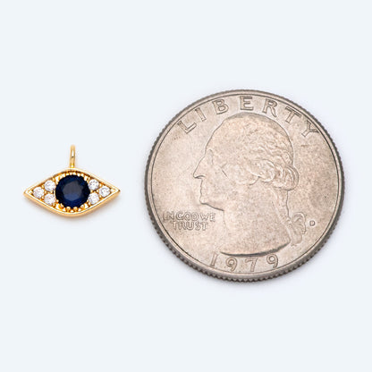 4pcs CZ Pave Blue Evil Eye Charm 12x9mm, Real Gold plated Brass Eye Charm (GB-1819-L)