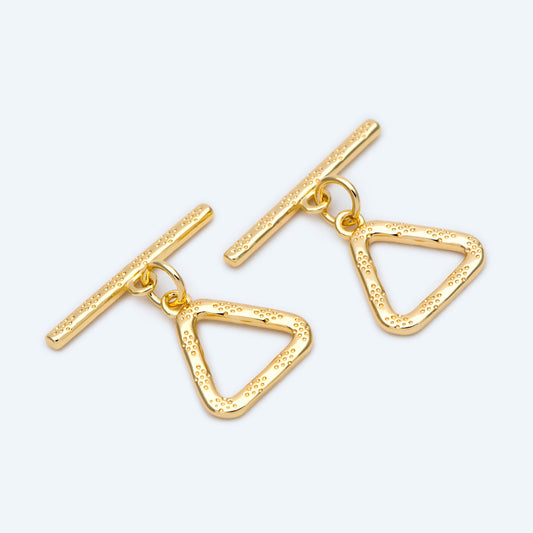 10 sets Gold Triangle Toggle Clasp, Real Gold plated Brass, Easy Close Clasp (#GB-1285-B)