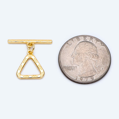 10 sets Gold Triangle Toggle Clasp, Real Gold plated Brass, Easy Close Clasp (#GB-1285-B)