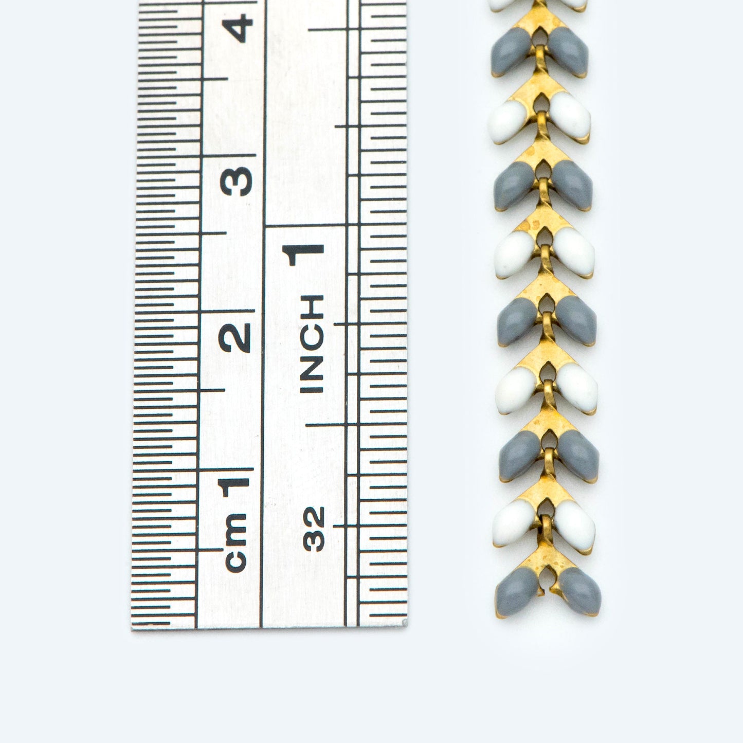 Enamel Brass Chevron Chain 6mm, Flat Herringbone Designer Chain, White Grey Mix Color (#LK-046-6)/ 1 Meter=3.3ft