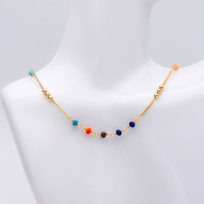 Glass Rondelle Bead Chain 3.5mm, 18K Gold plated on Brass Beaded Chains, Mix Color Rainbow Crystal Chain (#LK-442)/ 1 Meter=3.3ft