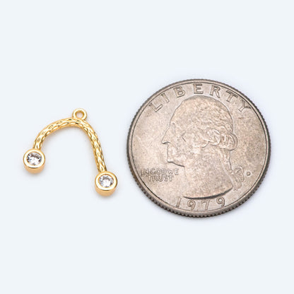 10pcs CZ Pave Gold U shape Connectors, 18K Gold plated Brass, U-shaped Curved Bar Stick Pendants 21x10mm (GB-1699)