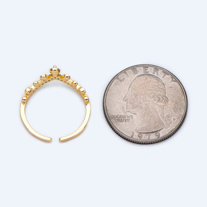 4pcs CZ Pave Gold Adjustable Ring With Peg For Half Drilled Pearls Beads, Ring Mountings, Ring Finding (GB-1557)