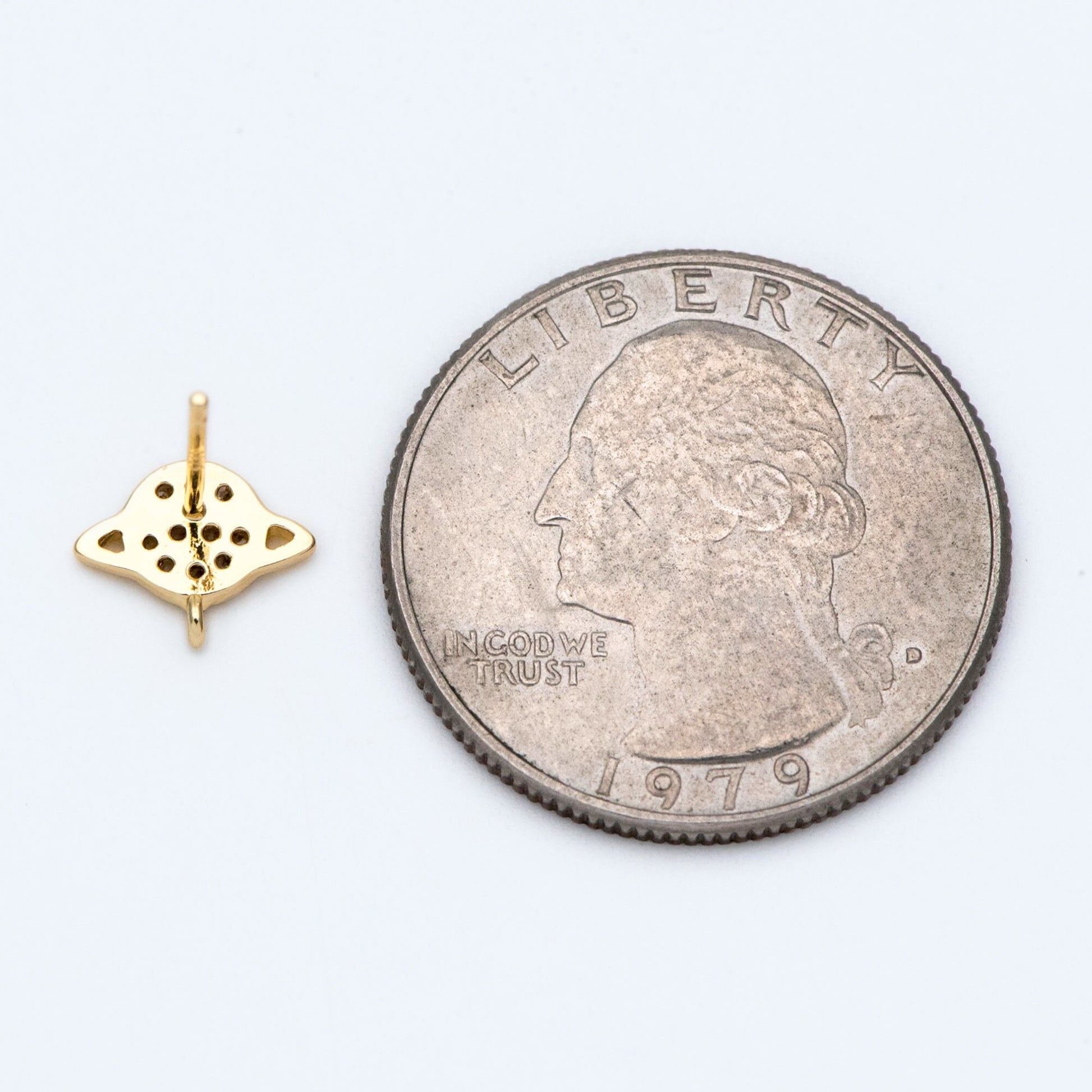 10pcs CZ Pave Saturn Ear Posts 9x7.5mm, Real Gold Plated Brass Stud Earrings (#GB-1703)