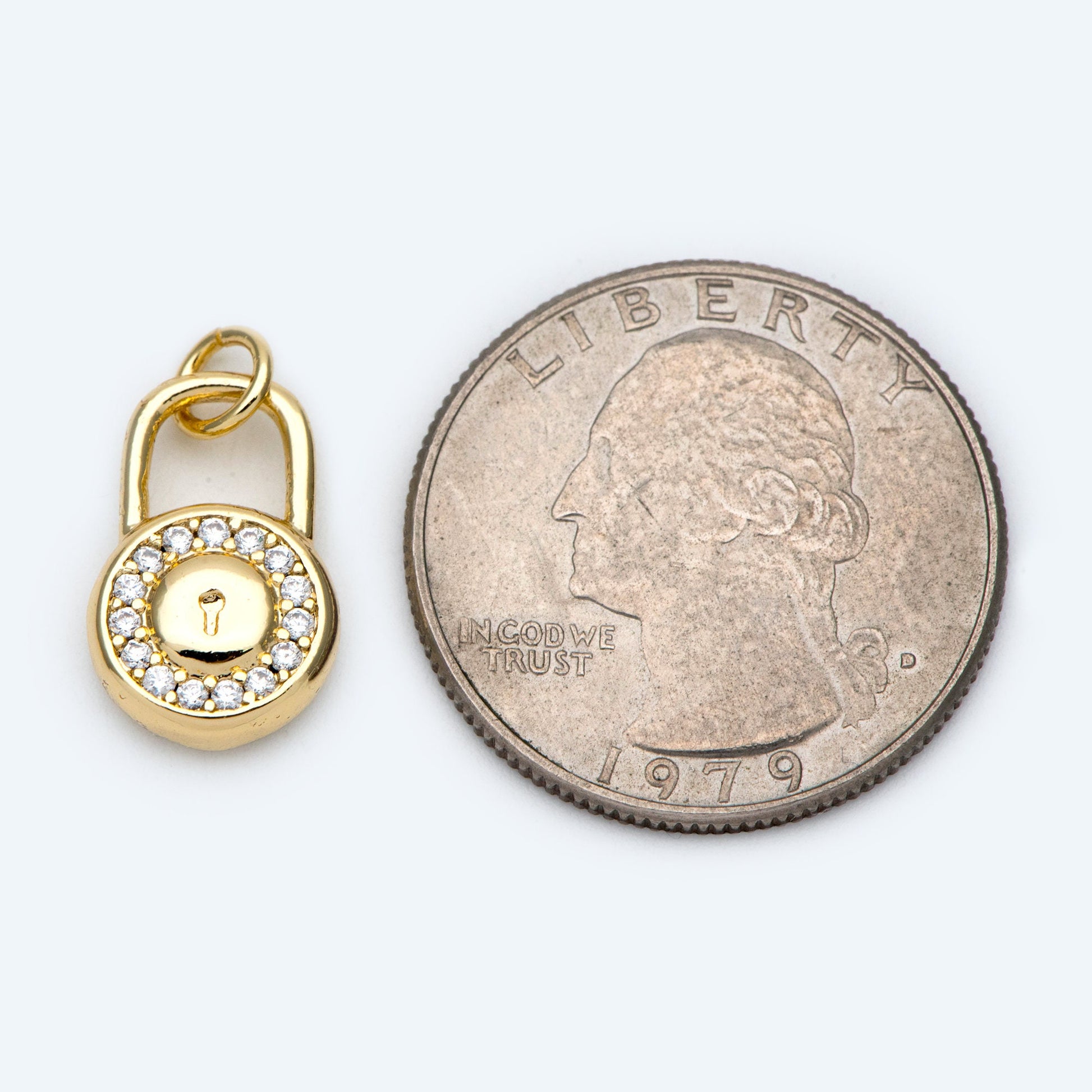 4pcs CZ Pave Gold Lock Charm, Padlock charm 16x10mm, Real Gold plated Brass (GB-751-E)