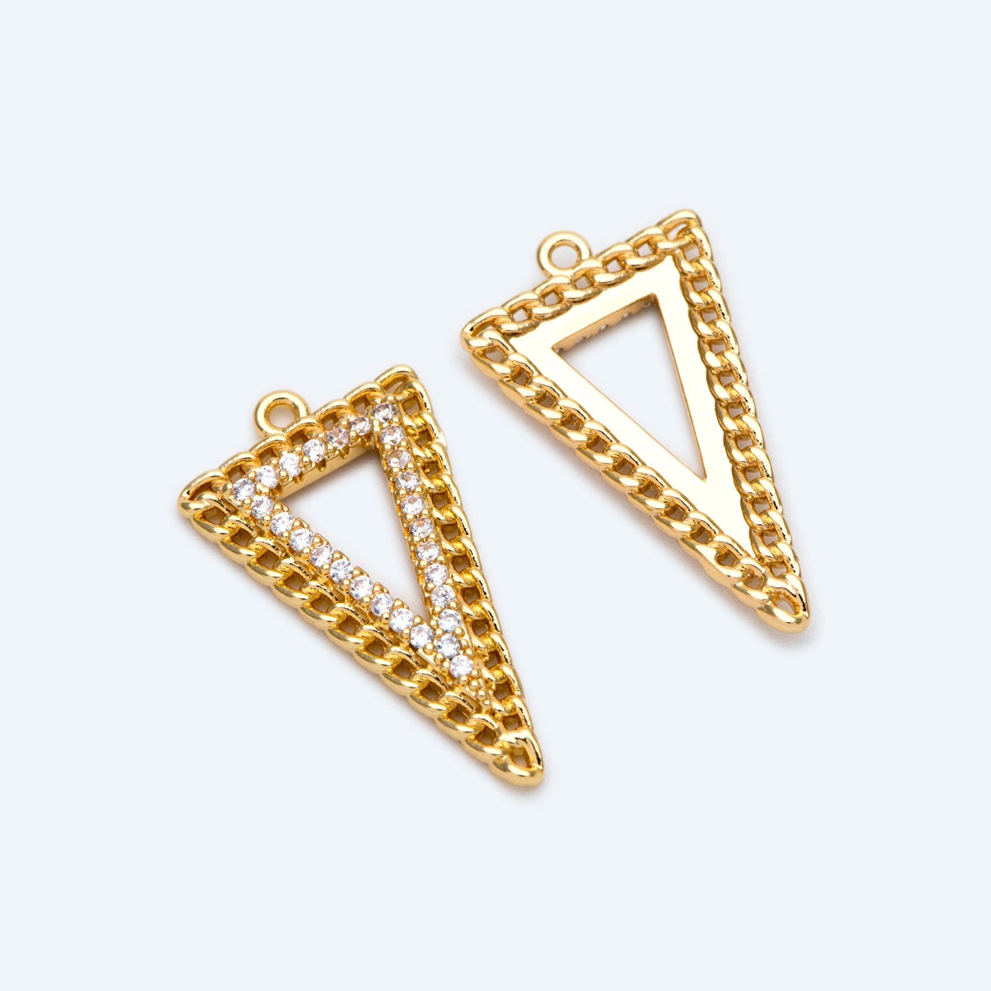 4pcs Gold / Silver Tone Triangle Charms 25x14mm, CZ Pave Geometric Triangle Pendants (GB-1715)