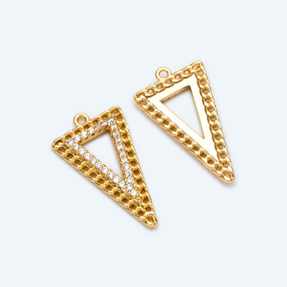4pcs Gold / Silver Tone Triangle Charms 25x14mm, CZ Pave Geometric Triangle Pendants (GB-1715)