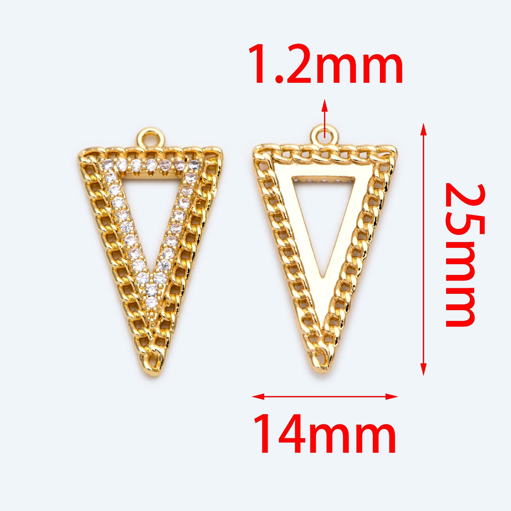 4pcs Gold / Silver Tone Triangle Charms 25x14mm, CZ Pave Geometric Triangle Pendants (GB-1715)