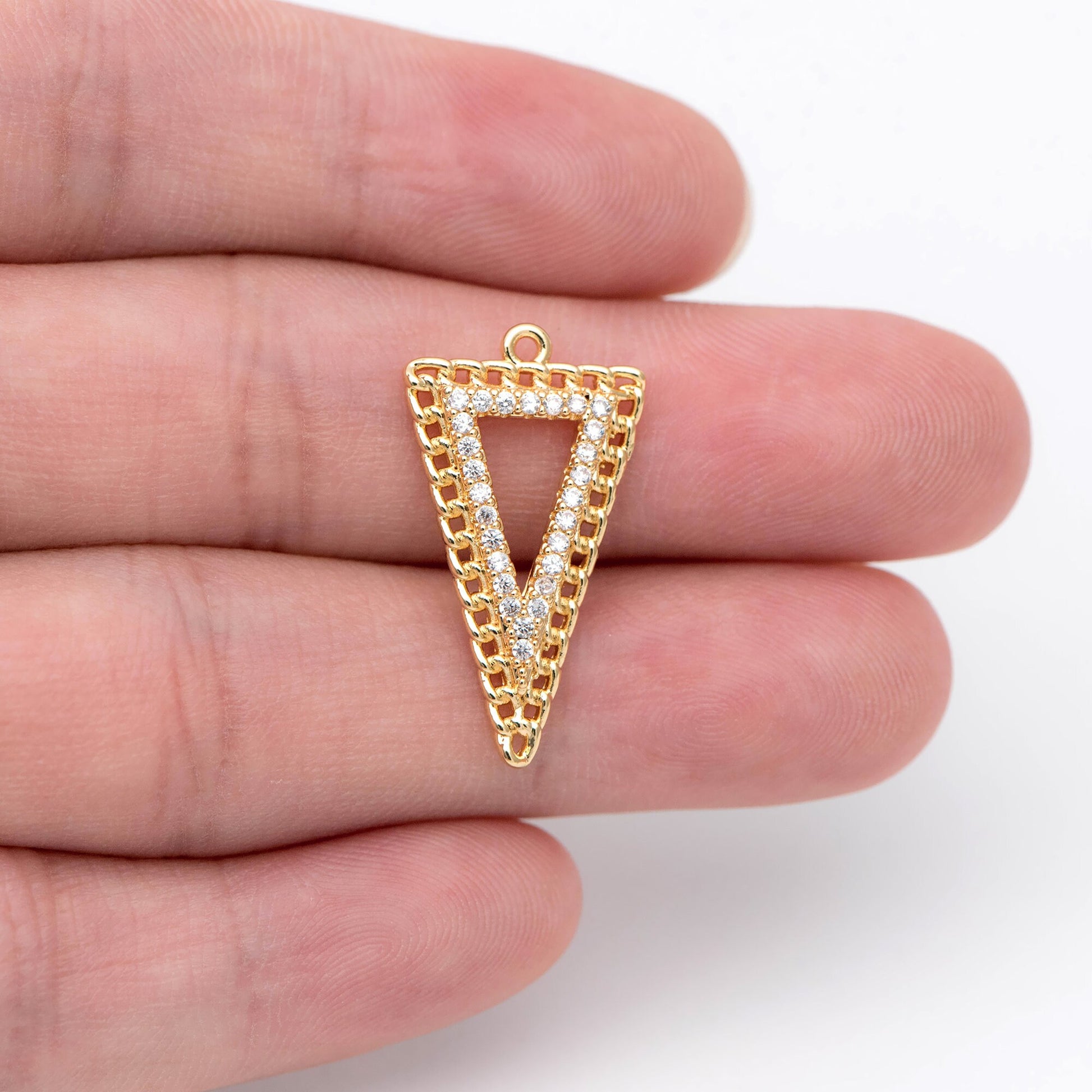4pcs Gold / Silver Tone Triangle Charms 25x14mm, CZ Pave Geometric Triangle Pendants (GB-1715)