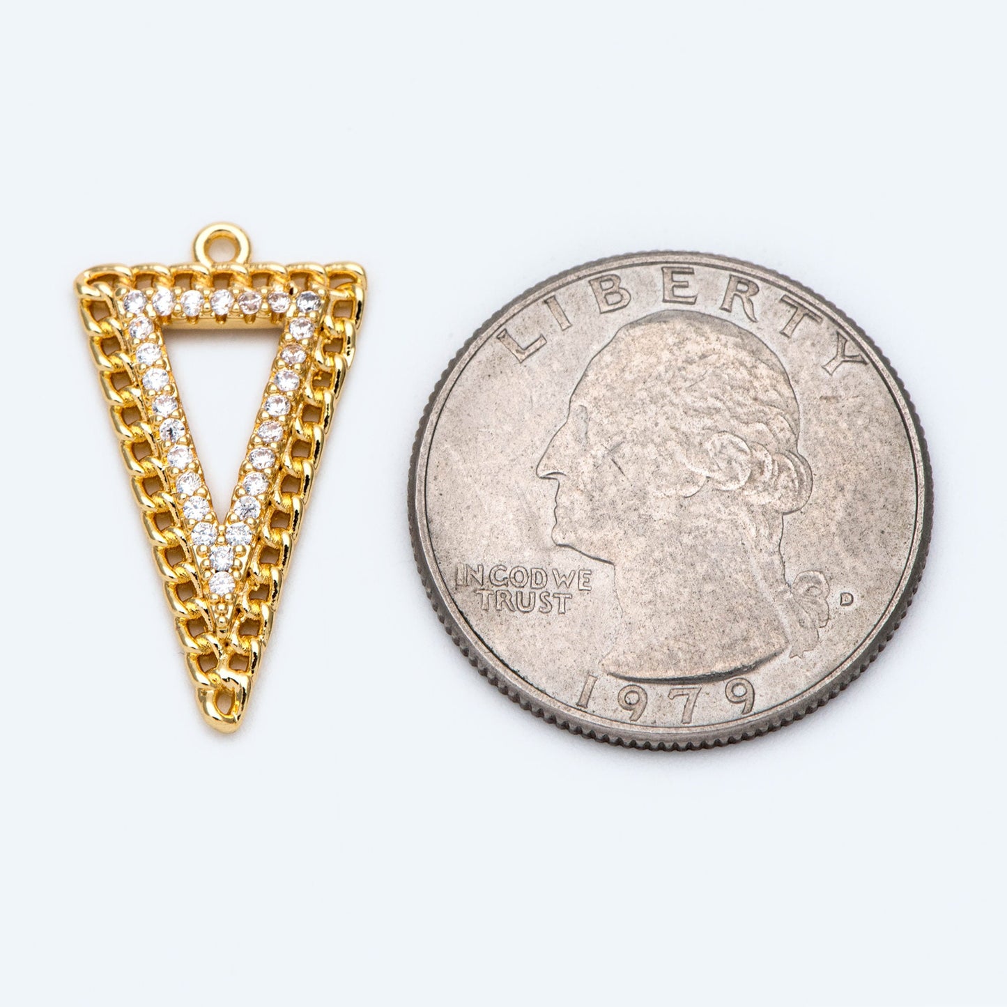 4pcs Gold / Silver Tone Triangle Charms 25x14mm, CZ Pave Geometric Triangle Pendants (GB-1715)