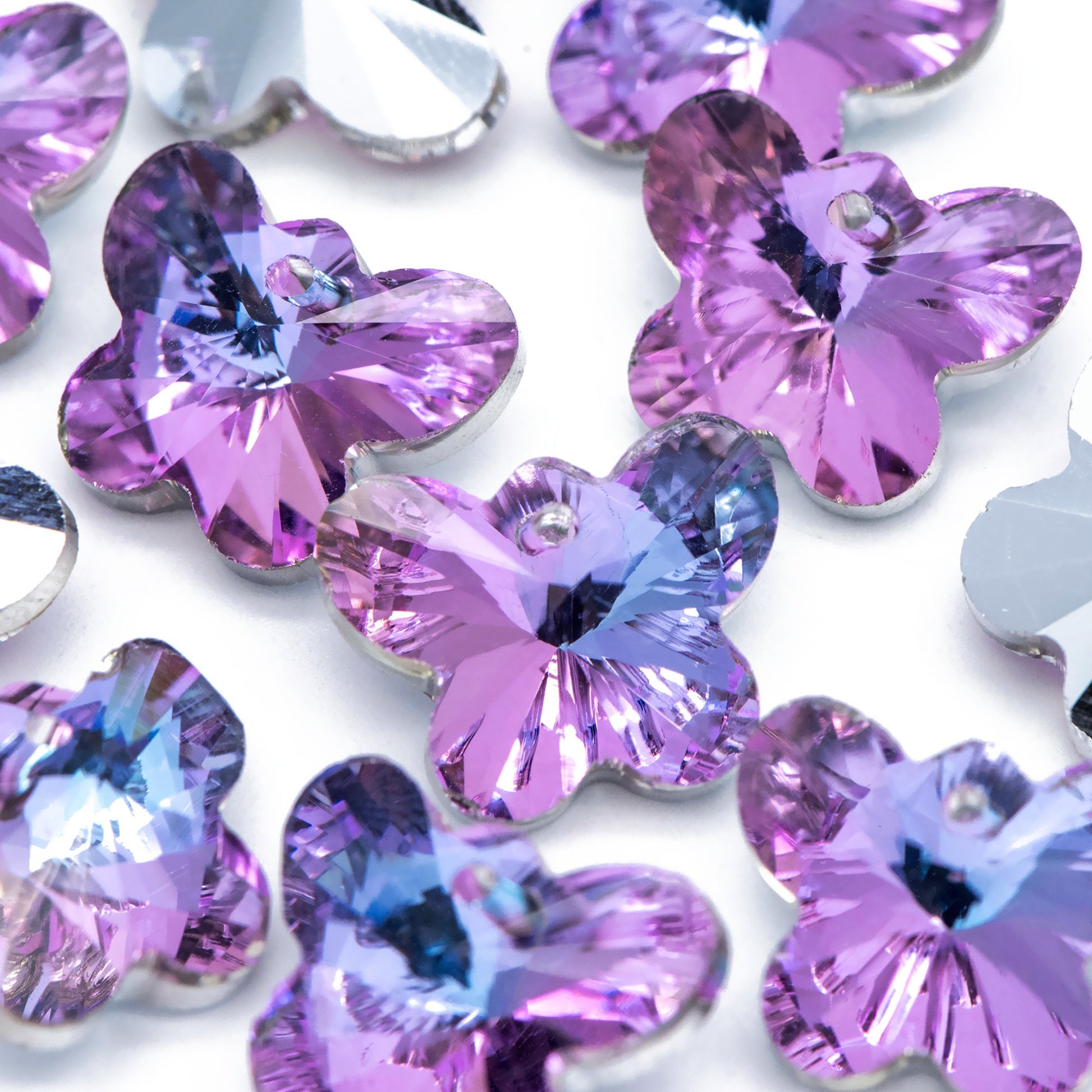 20pcs Crystal Faceted Butterfly Beads 18mm, Glass Butterfly Charm Pendants, (TS-105)