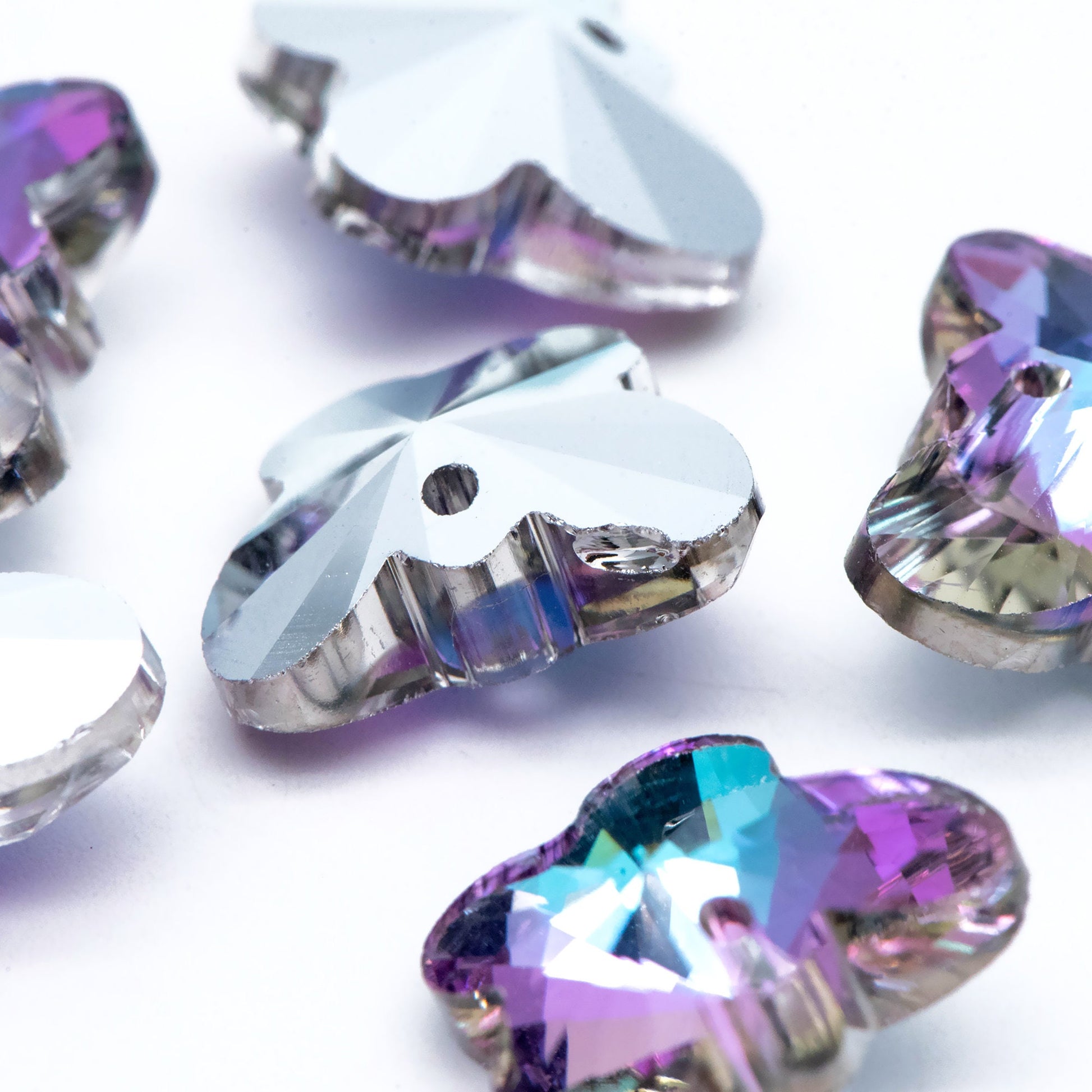 20pcs Crystal Faceted Butterfly Beads 18mm, Glass Butterfly Charm Pendants, (TS-105)