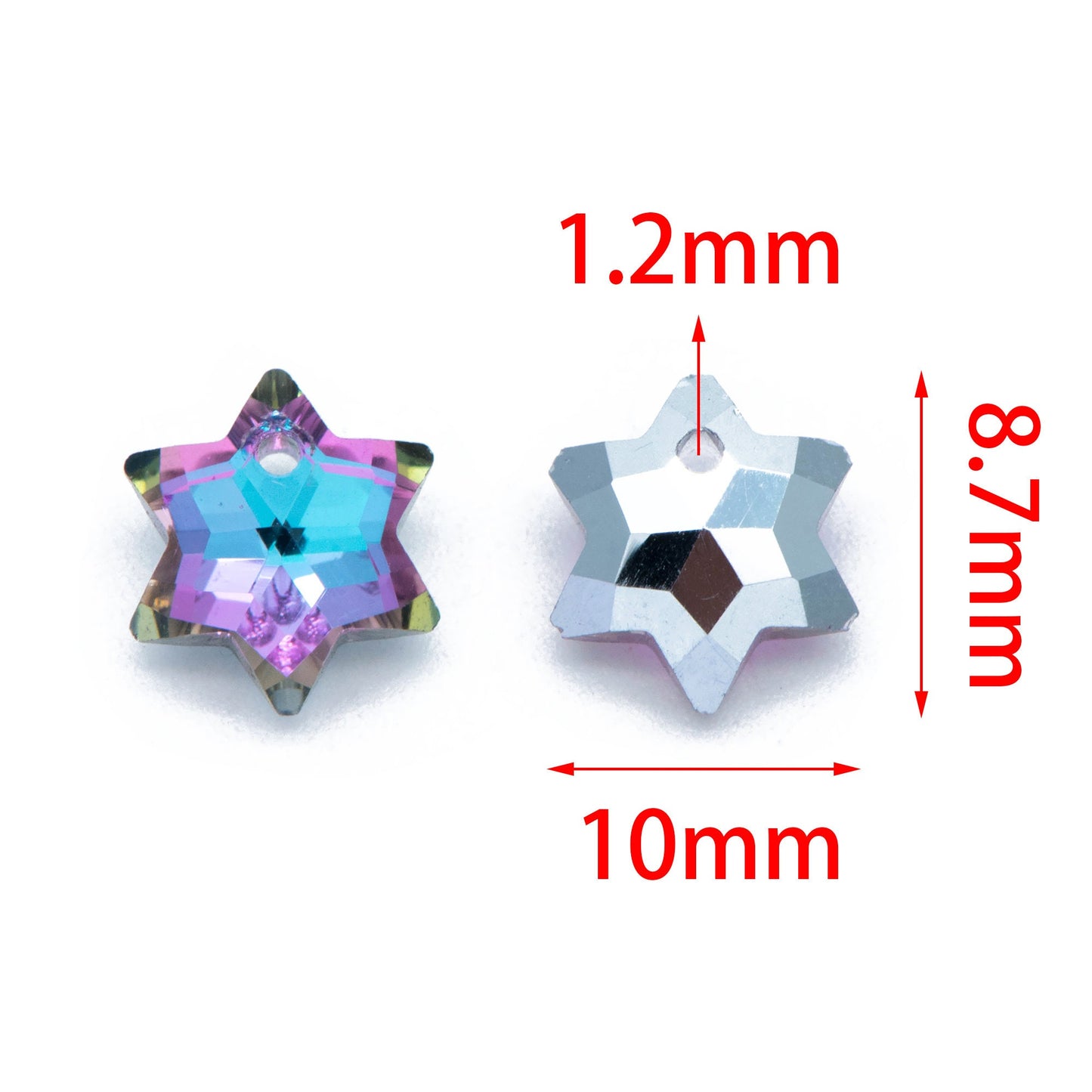 20pcs Faceted Crystal Six-pointed Star beads 10mm, Sparkly Glass Hexagon Charms, Hexagonal Star Pendants, Purple Blue (TS109-1)