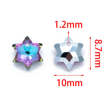 20pcs Faceted Crystal Six-pointed Star beads 10mm, Sparkly Glass Hexagon Charms, Hexagonal Star Pendants, Purple Blue (TS109-1)