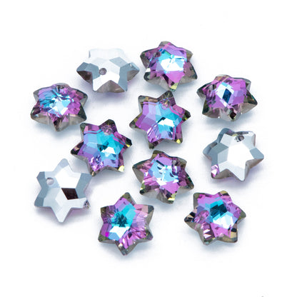 20pcs Faceted Crystal Six-pointed Star beads 10mm, Sparkly Glass Hexagon Charms, Hexagonal Star Pendants, Purple Blue (TS109-1)
