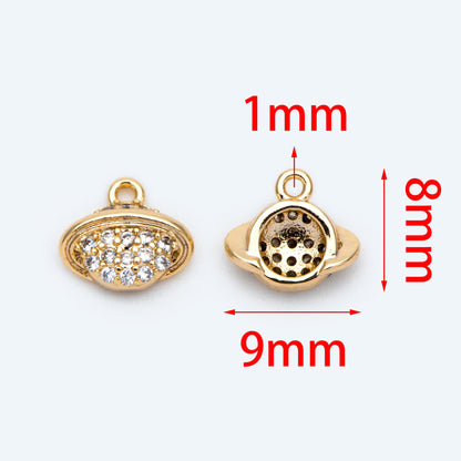4pcs CZ Pave Gold Planet Charm, Tiny Saturn Charm 8x9mm, 18K Gold plated Brass, Saturn Pendants (GB-1173-A)