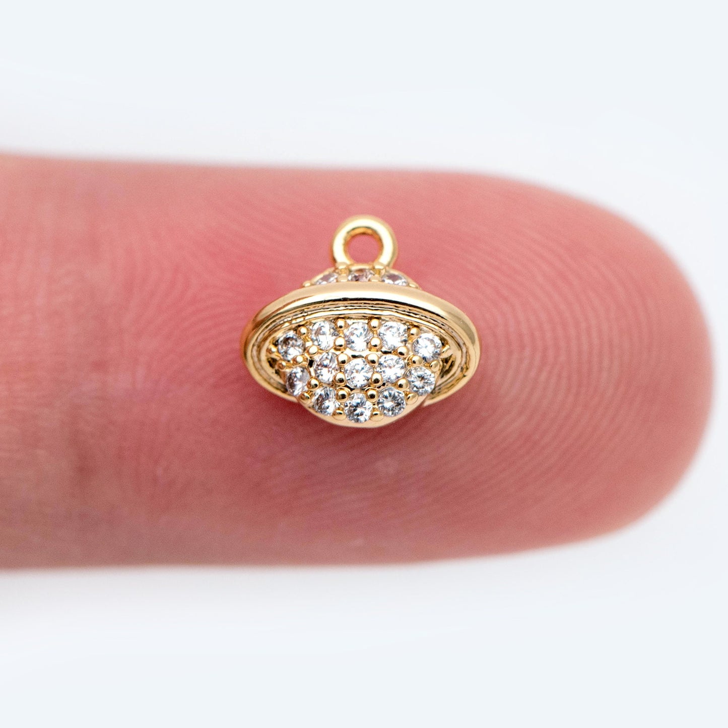 4pcs CZ Pave Gold Planet Charm, Tiny Saturn Charm 8x9mm, 18K Gold plated Brass, Saturn Pendants (GB-1173-A)