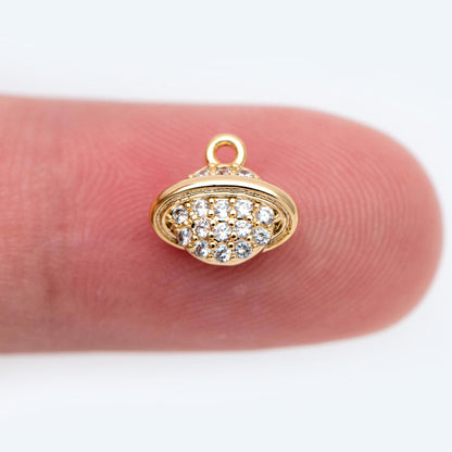 4pcs CZ Pave Gold Planet Charm, Tiny Saturn Charm 8x9mm, 18K Gold plated Brass, Saturn Pendants (GB-1173-A)