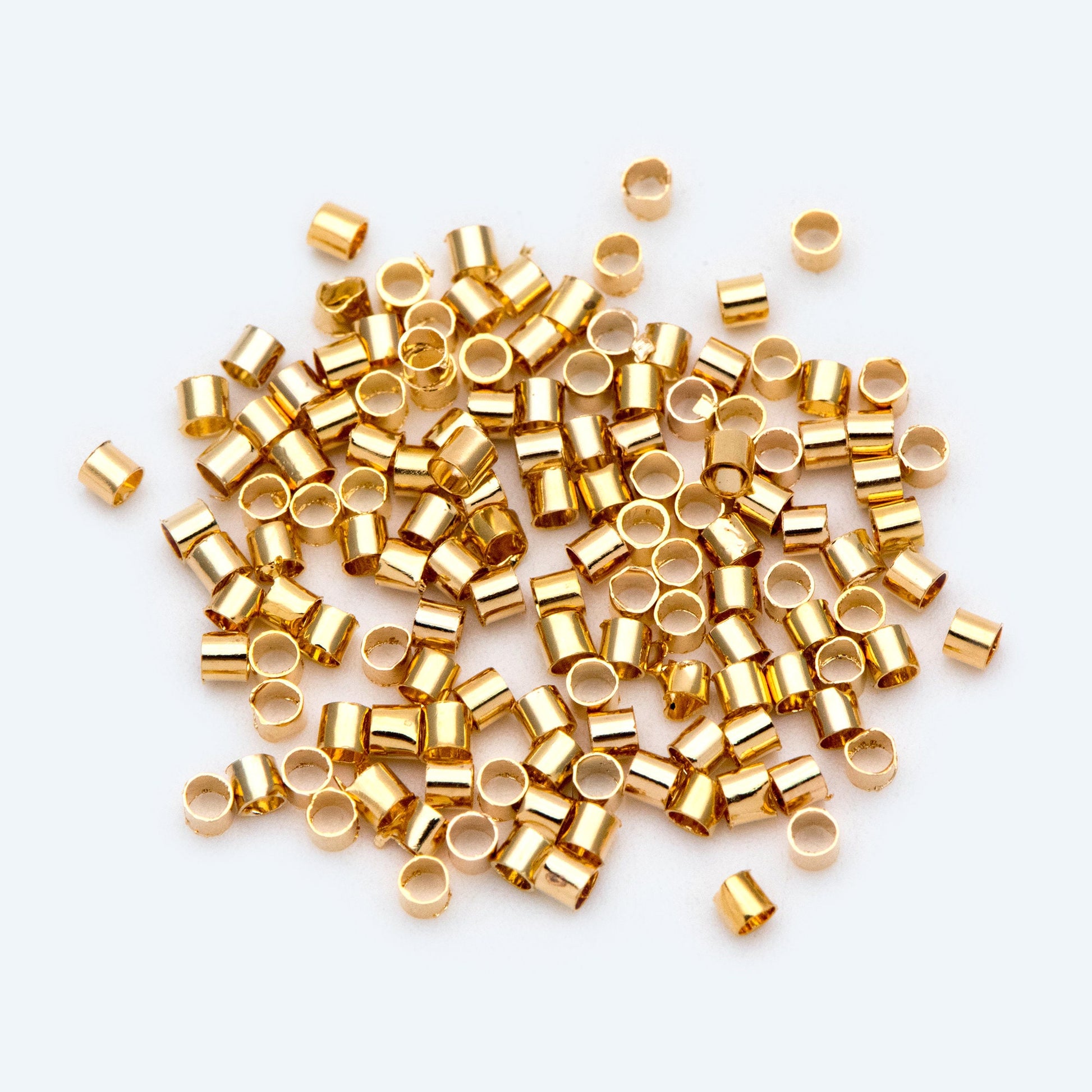 200pcs Round Tube Crimp Beads 2x1.8mm, 18K Gold plated Brass, Jewelry Making Supplies Wholesale (GB-1727)
