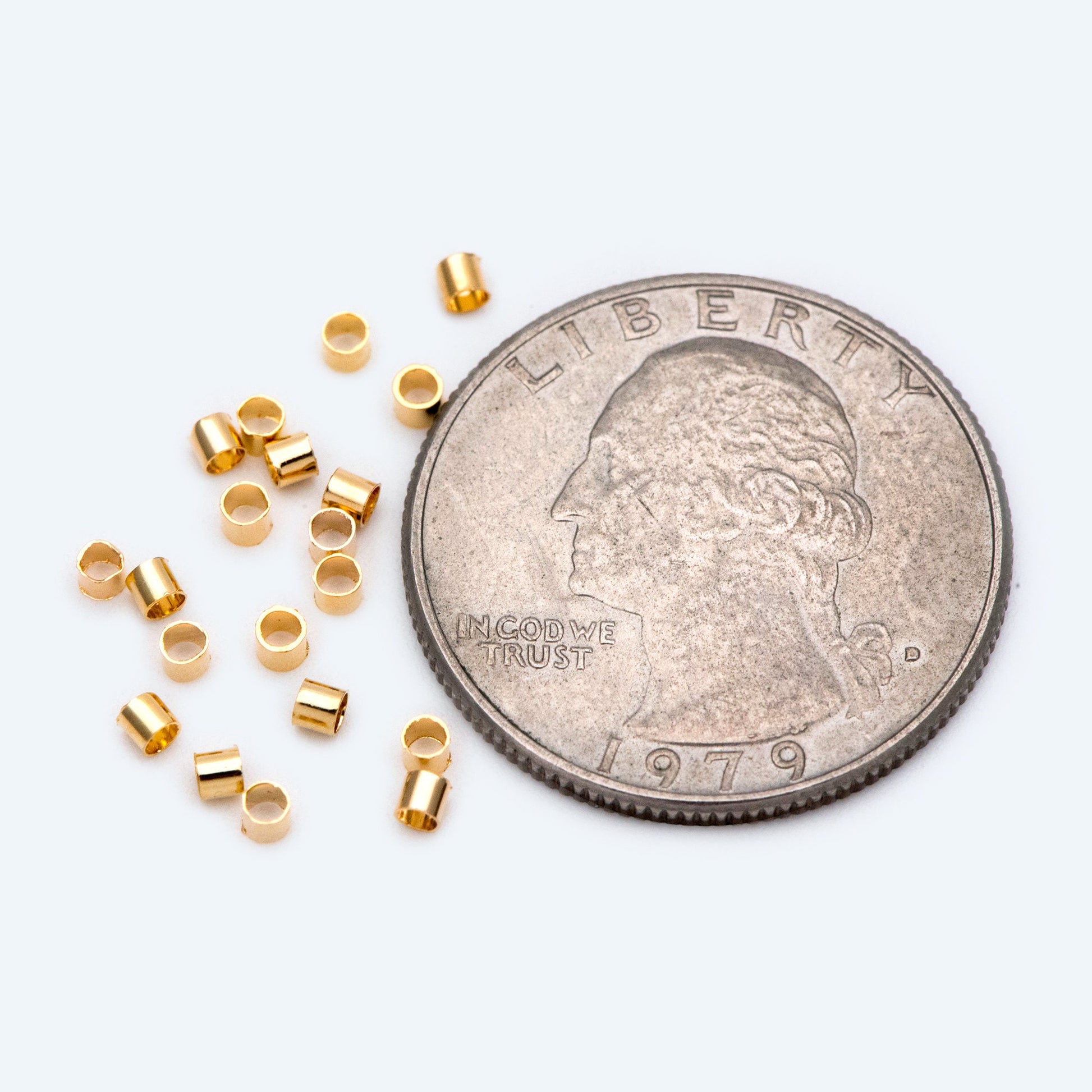 200pcs Round Tube Crimp Beads 2x1.8mm, 18K Gold plated Brass, Jewelry Making Supplies Wholesale (GB-1727)