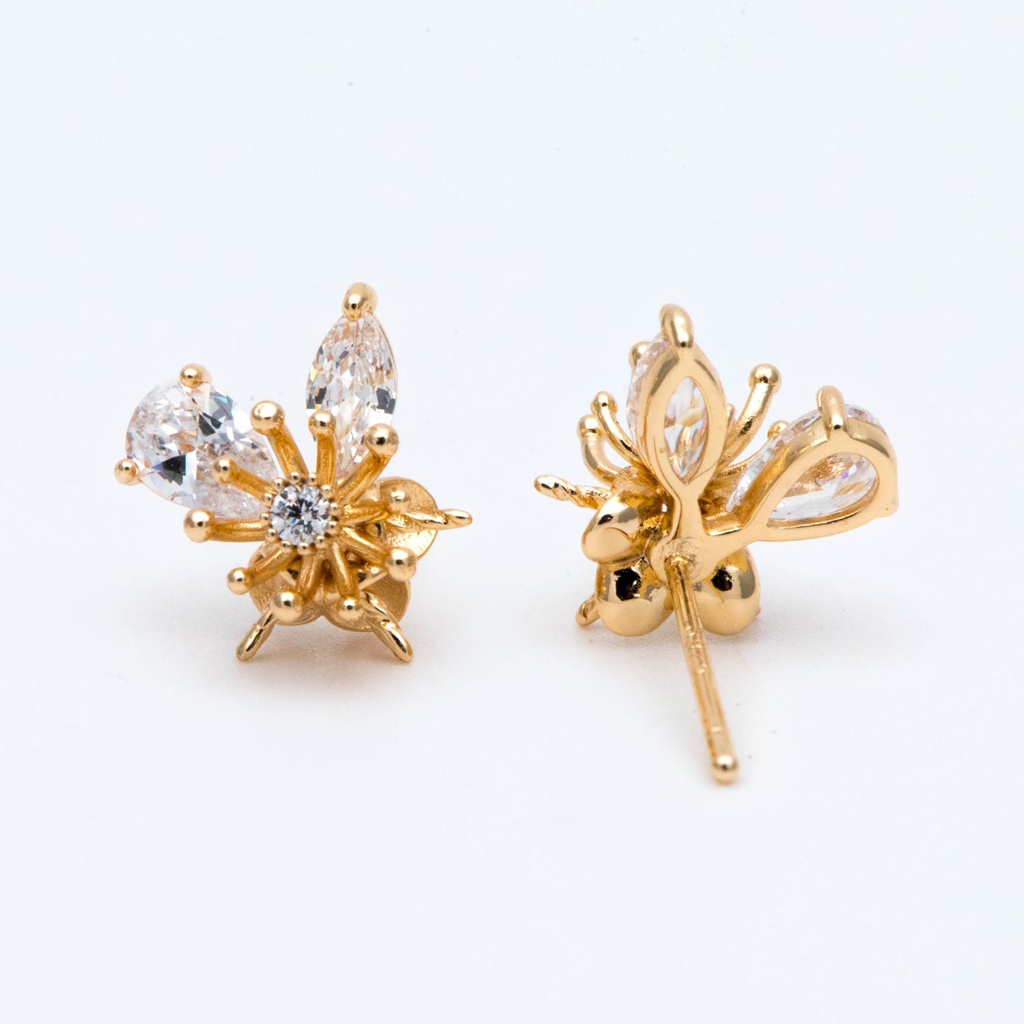 4pcs Gold Flower Ear Posts 12x10mm, Pearl Peg Earring Mounts, Foral Stud Earrings with Peg (GB-1728)