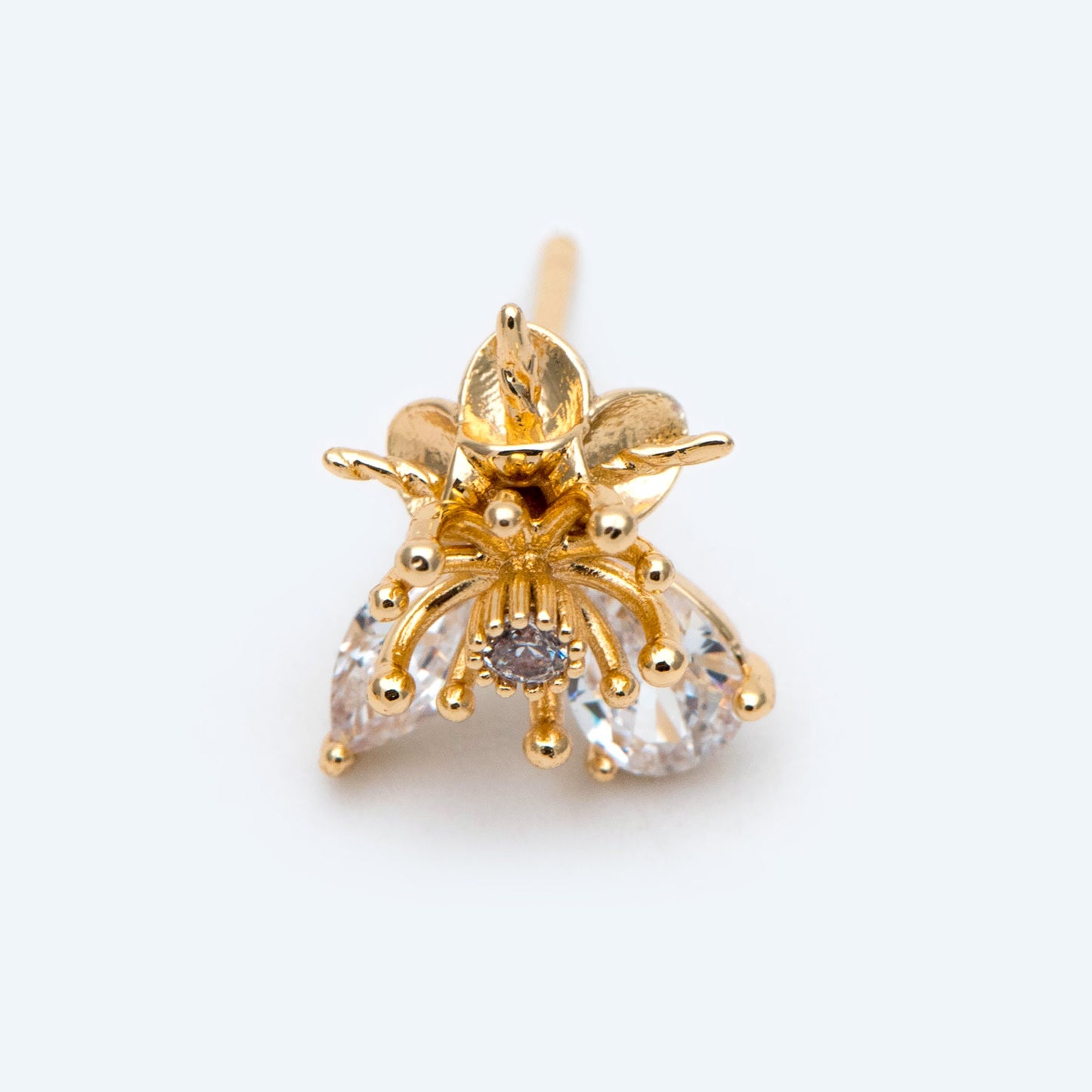 4pcs Gold Flower Ear Posts 12x10mm, Pearl Peg Earring Mounts, Foral Stud Earrings with Peg (GB-1728)