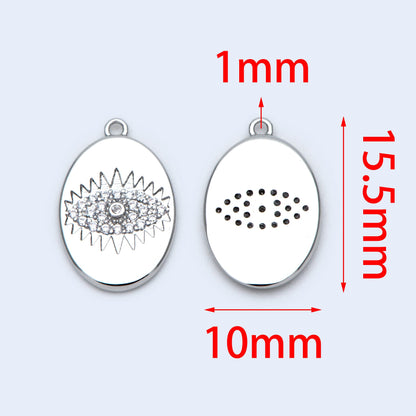 4pcs CZ Pave Silver tone Oval Evil Eye Charm 15.5x10mm, Rhodium plated brass, Evil Eye Pendants (GB-4085-I)