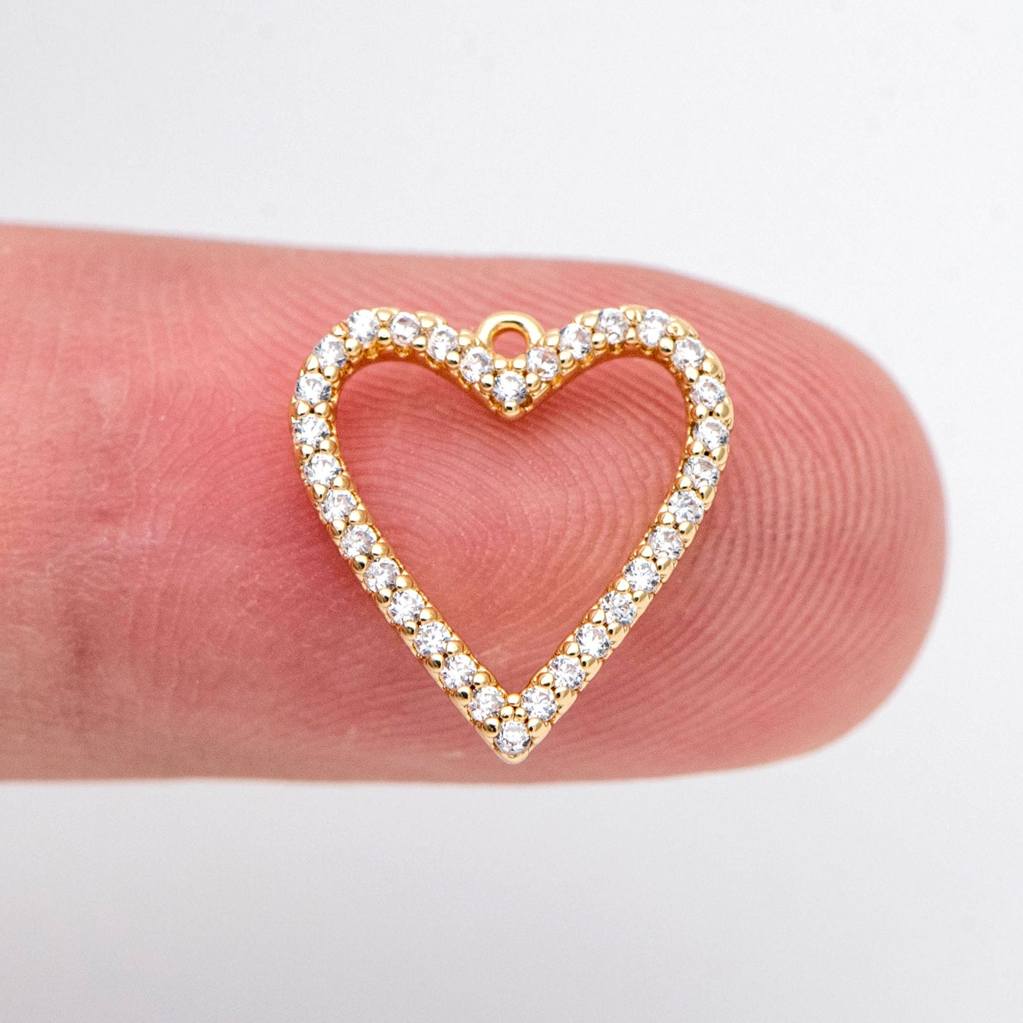 4pcs CZ pave Gold Heart Pendants 13x12mm, 18K Gold plated Brass, Rhinestone Heart Charms (GB-2782-J)