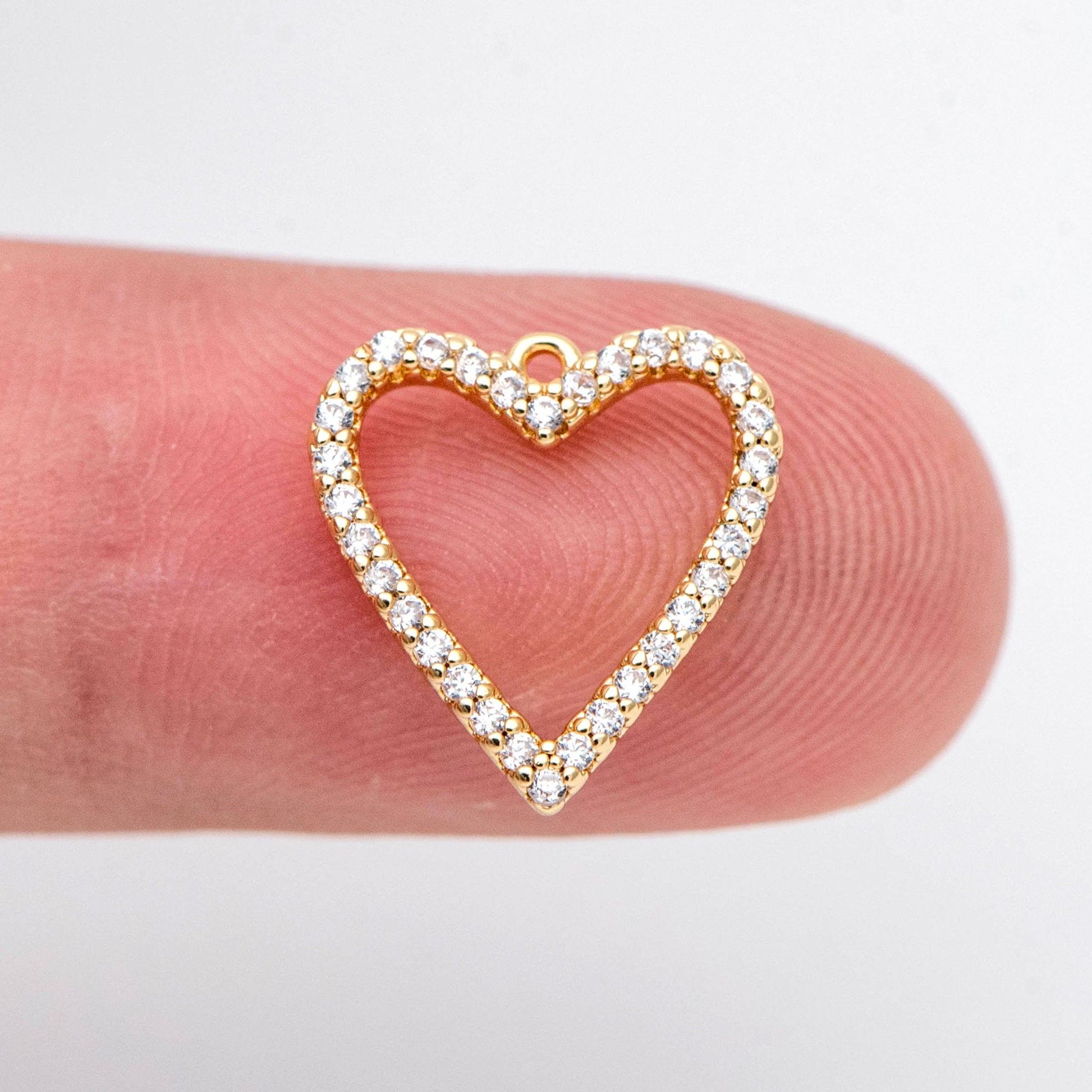 4pcs CZ pave Gold Heart Pendants 13x12mm, 18K Gold plated Brass, Rhinestone Heart Charms (GB-2782-J)