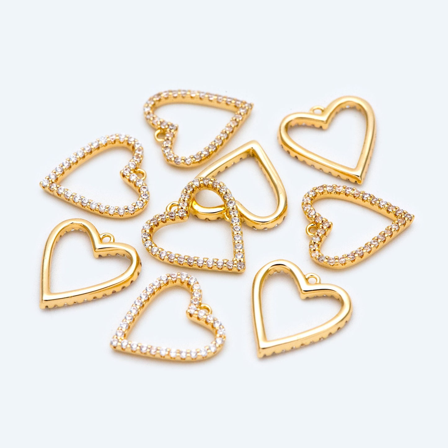 4pcs CZ pave Gold Heart Pendants 13x12mm, 18K Gold plated Brass, Rhinestone Heart Charms (GB-2782-J)