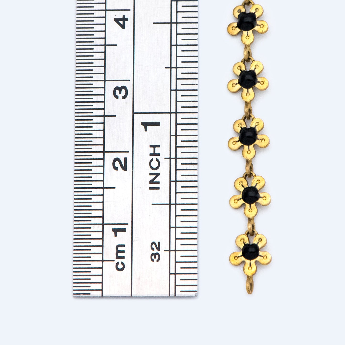 Enamel Flower Chain, Unplated Raw Brass Designer Chain 6mm, Floral Link Chain Findings, Black (#LK-392-2)/ 1 Meter=3.3ft