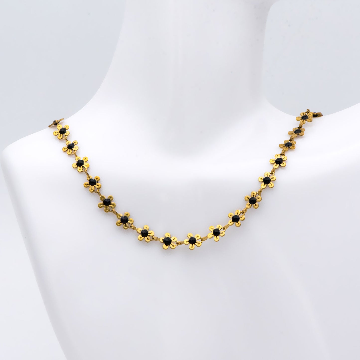 Enamel Flower Chain, Unplated Raw Brass Designer Chain 6mm, Floral Link Chain Findings, Black (#LK-392-2)/ 1 Meter=3.3ft